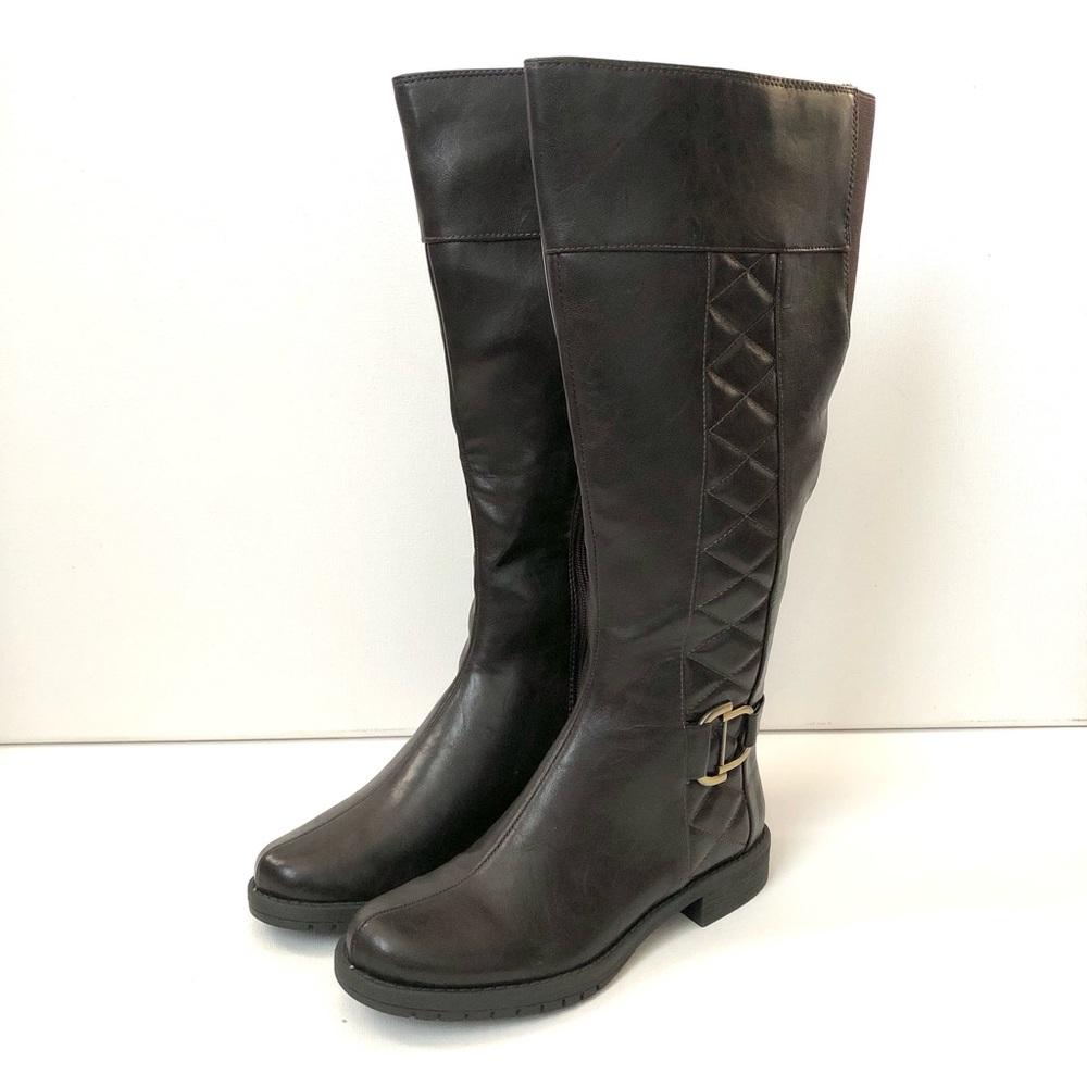 Life Stride Marvelous Dark Brown Faux Leather Wide Calf Knee High Boots Size 6.5